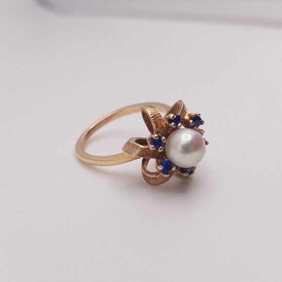 Vintage Cultured Pearl 10K Yellow Gold Estate Ring Trademark A&A - Picture 6 of 12